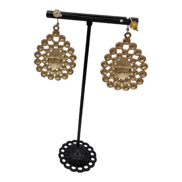 FORNASH Deep Blue Coral & Cream Acrylic Gold Tone Teardrop Dangle Earrings - Picture 2 of 5